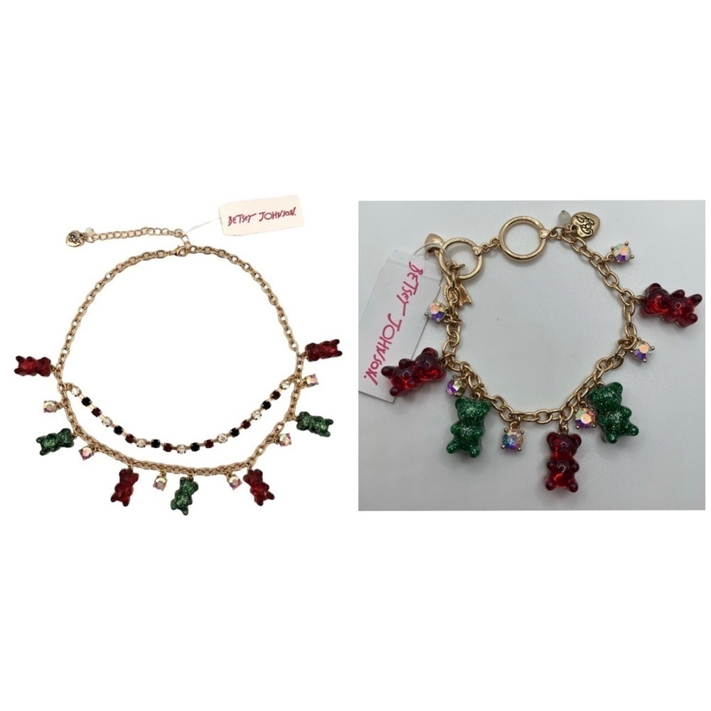 BETSEY JOHNSON SET Christmas Holiday Gummy Bears Necklace & Bracelet NEW NWT
